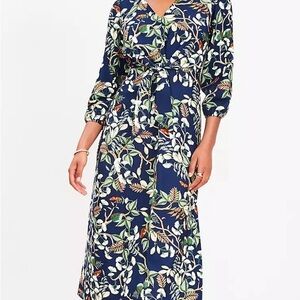 LOFT Navy Floral Long Sleeve Dress